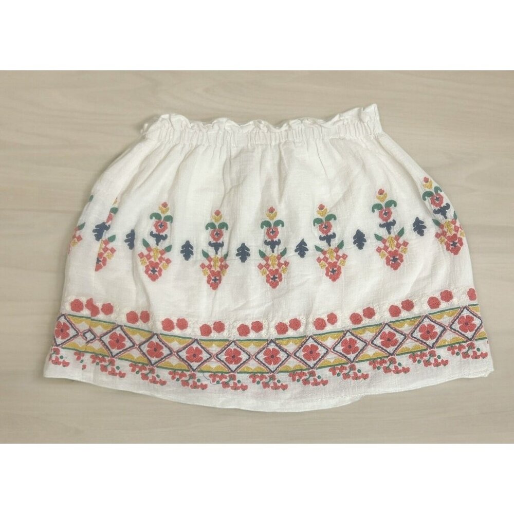 Peek Skirt Girls Size 6/7 White Embroidered Floral Trim Elastic Waist Lined ($52